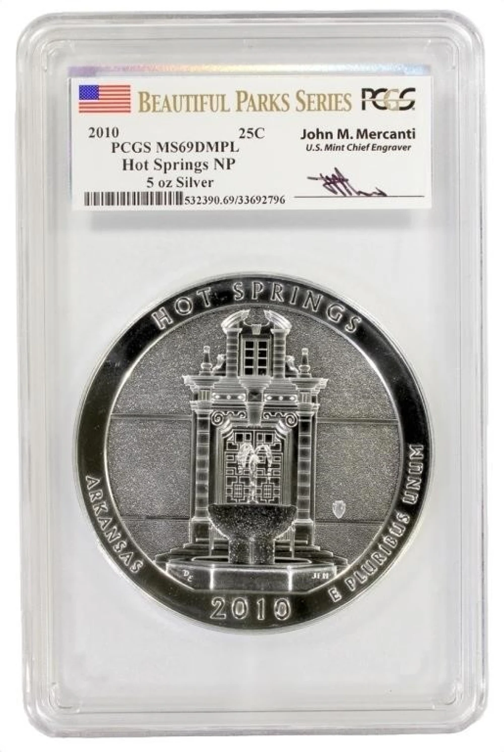 PCGS MS-69 DMPL Mercanti 2010 Hot Springs 5 Oz
