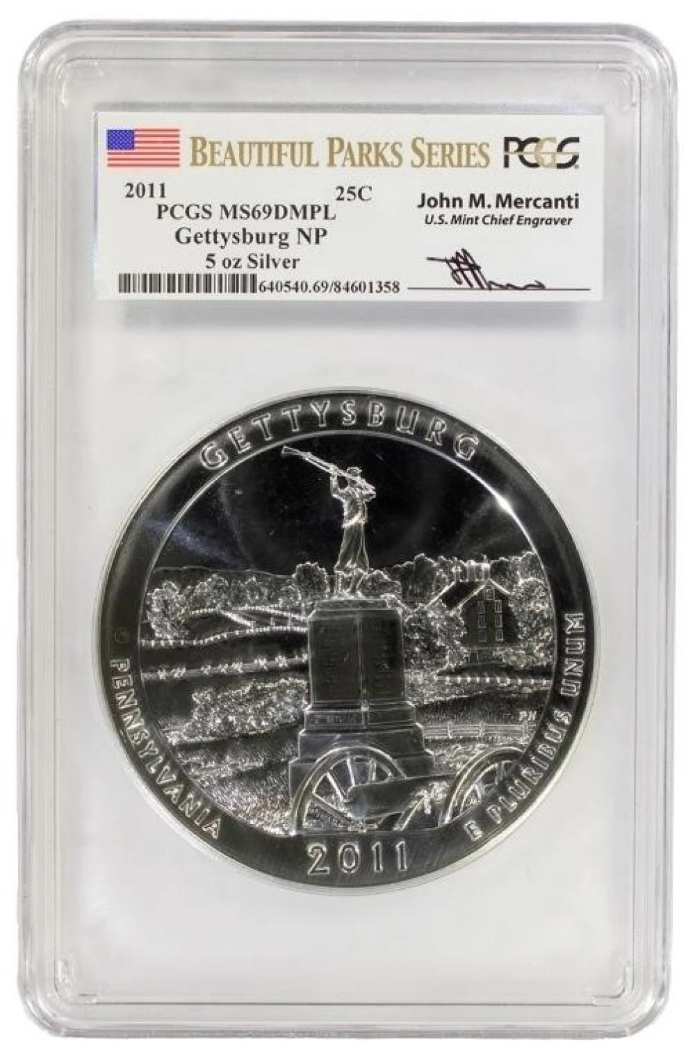 PCGS MS-69 DMPL Mercanti 2010 Gettysburg 5 Oz