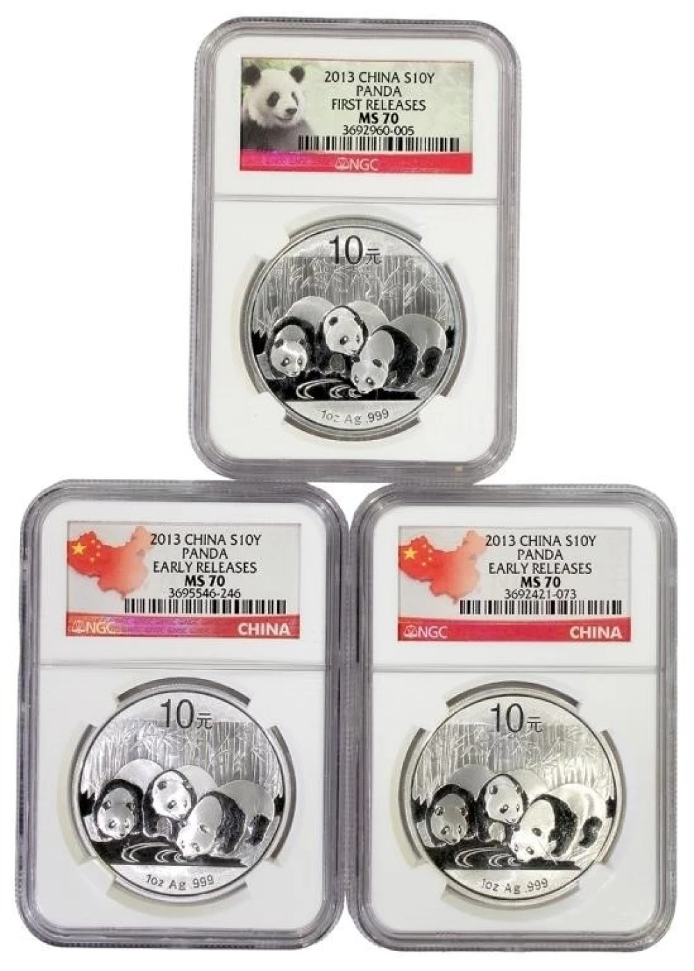 China. NGC MS-70 2013 Silver Panda Trio