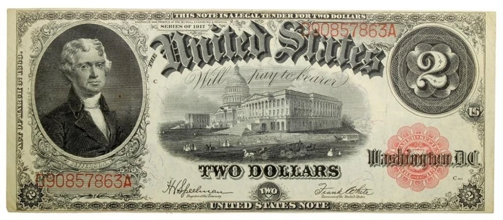 VF or Finer Series 1917 $2 U.S. Note