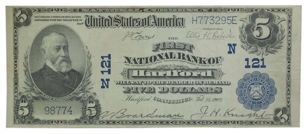 VF 1902 $5 Hartford National Currency