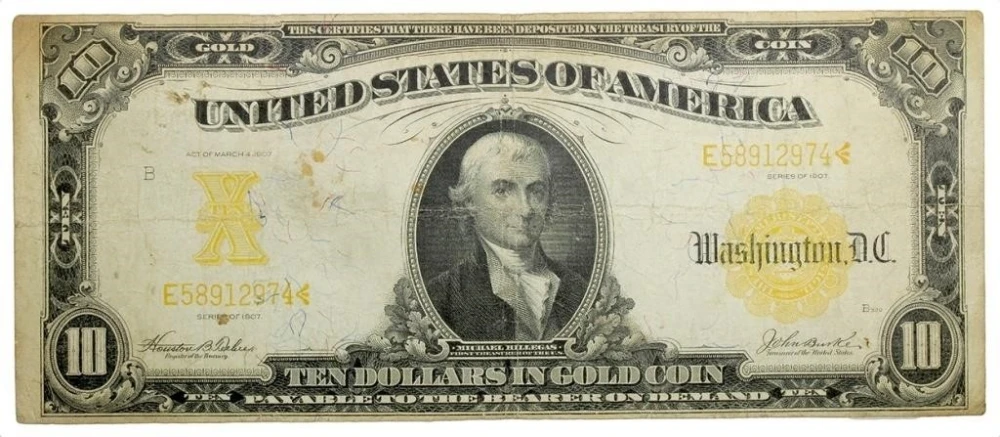 Fine Series 1907 $10 Gold Coin Note