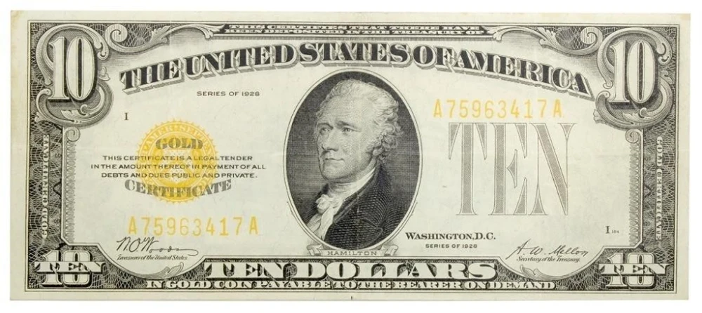 VF-EF Series 1928 $10 Gold Certificate