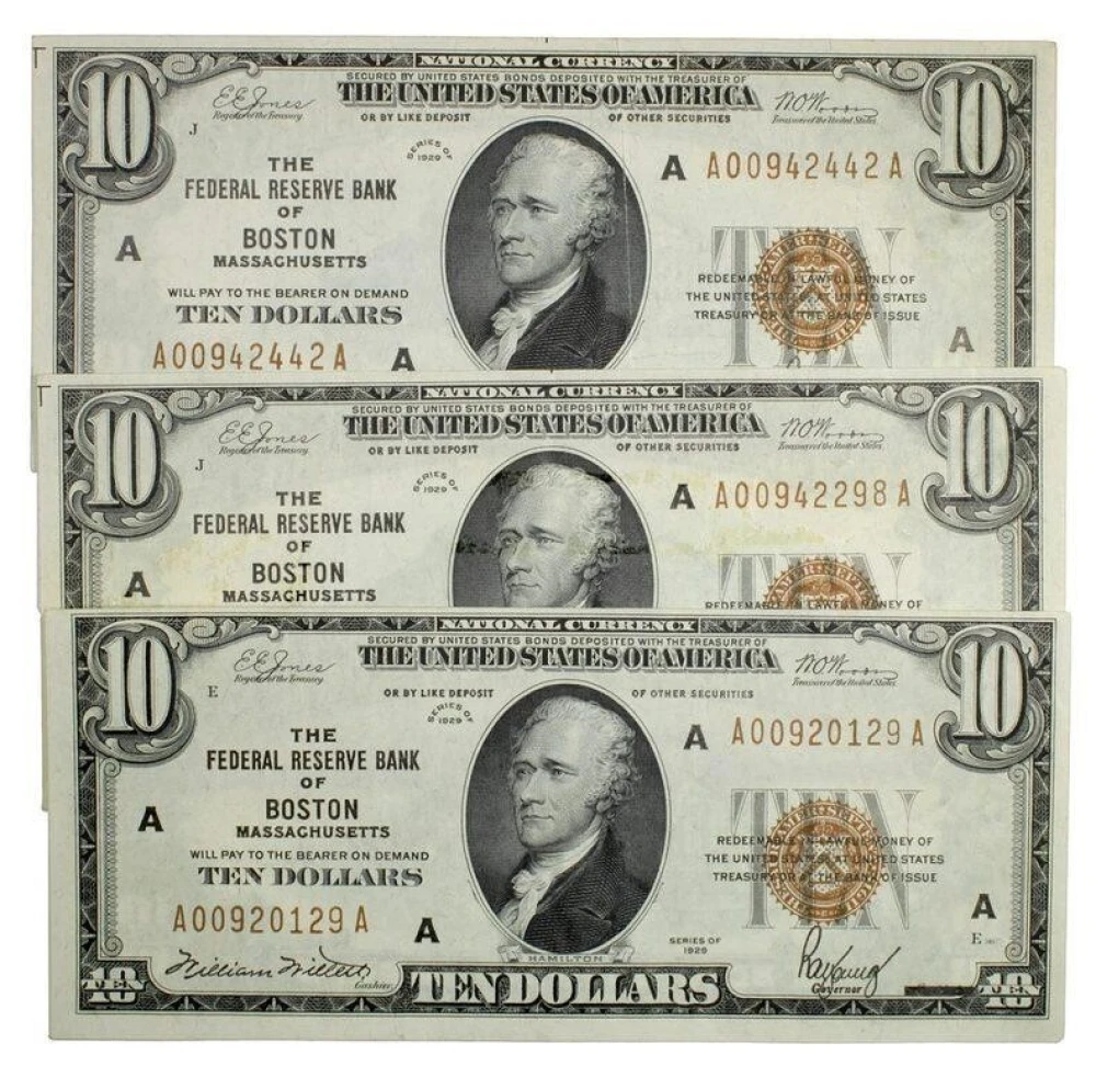 Trio Of Boston 1929 $10 Notes