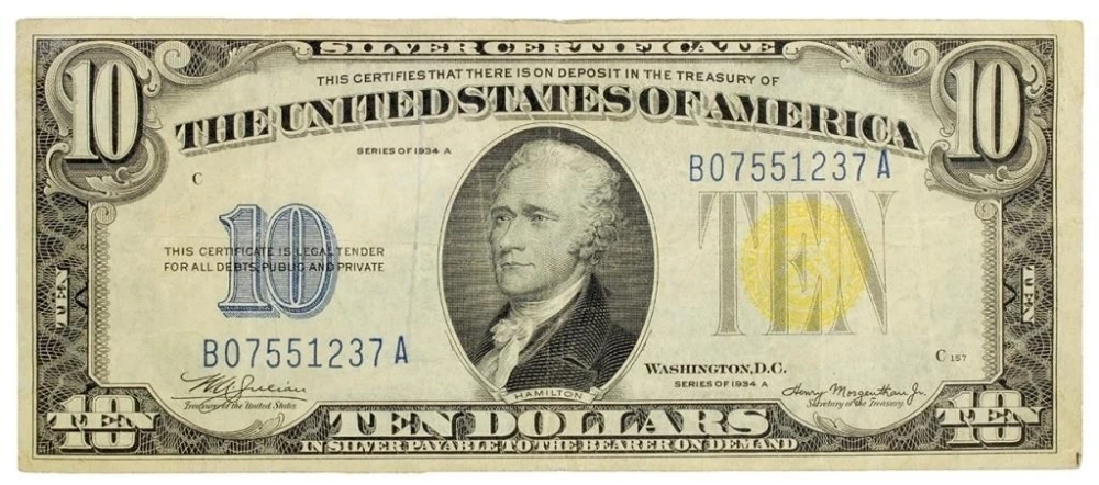 VF Series 1934-A North Africa Yellow Seal $10