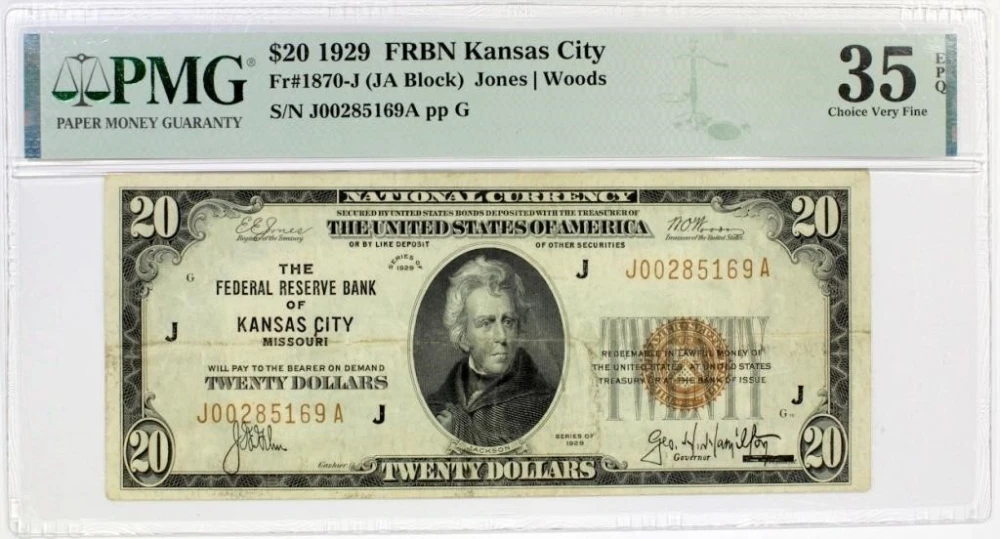 VF Series 1929 National Currency $20