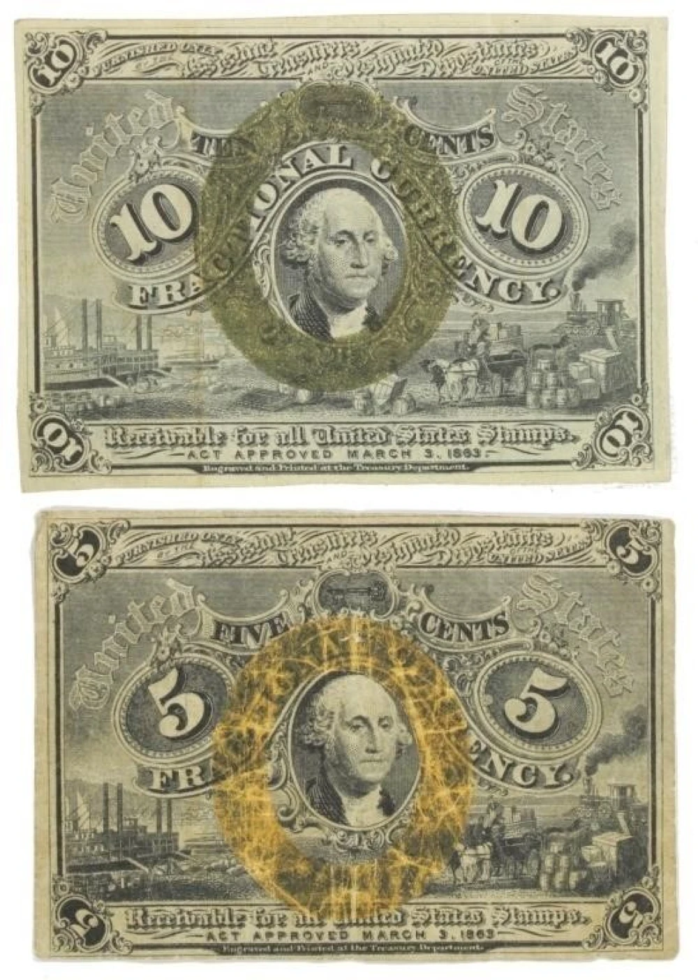 Two Washington Portrait Fractional Notes