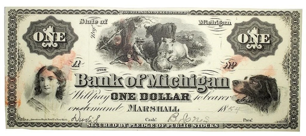 Michigan. Marshall. Crisp Remainder 1854 $1 Note