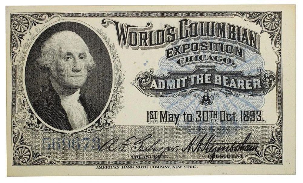 Crisp New 1893 Columbian Expo Ticket