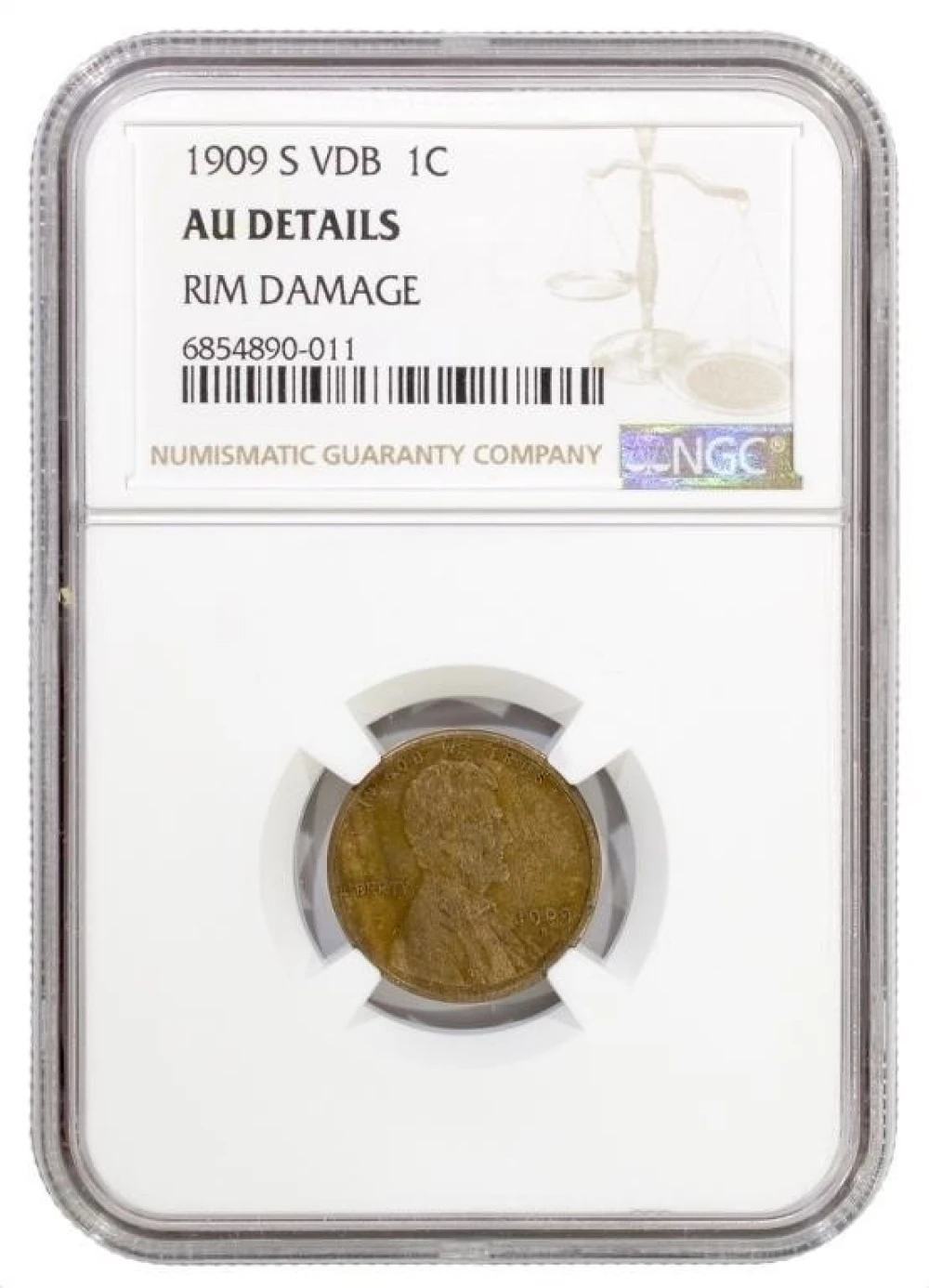 NGC AU Details 1909-S VDB Lincoln Cent