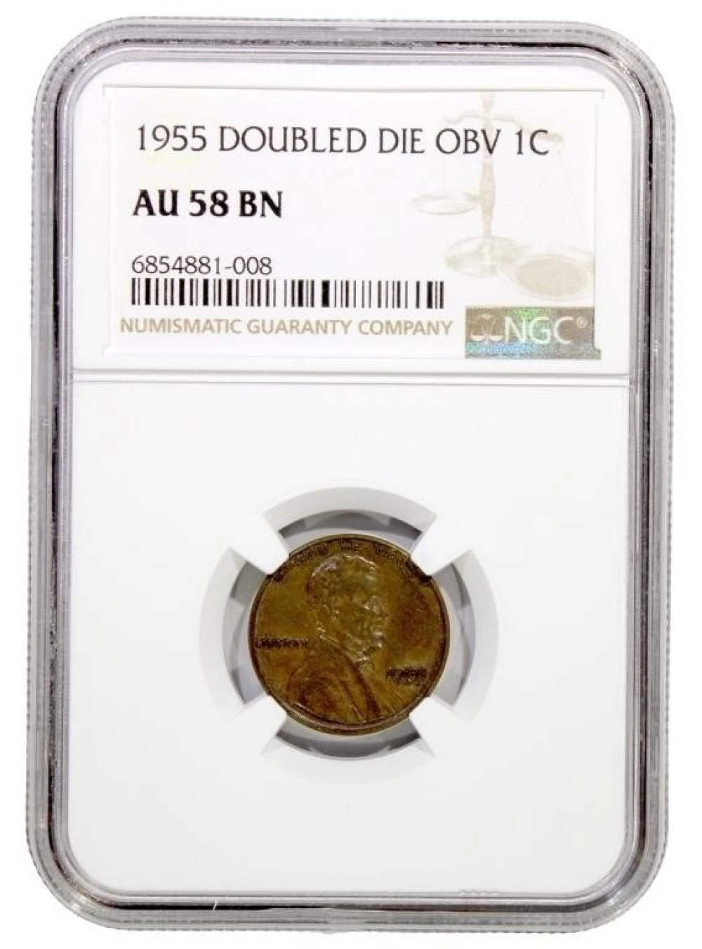 NGC AU-58 1955/55 Double Die Lincoln Cent