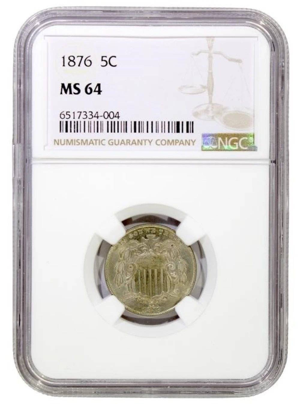 NGC MS-64 1876 Shield Nickel