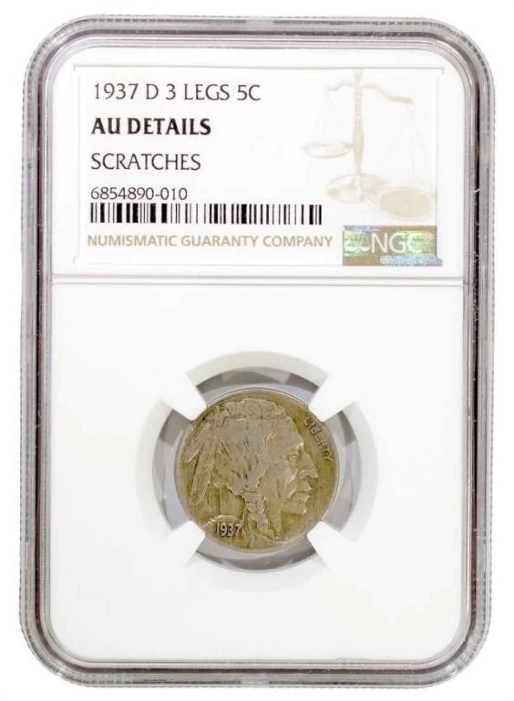 NGC AU Details 1937-D 3 Leg Buffalo Nickel