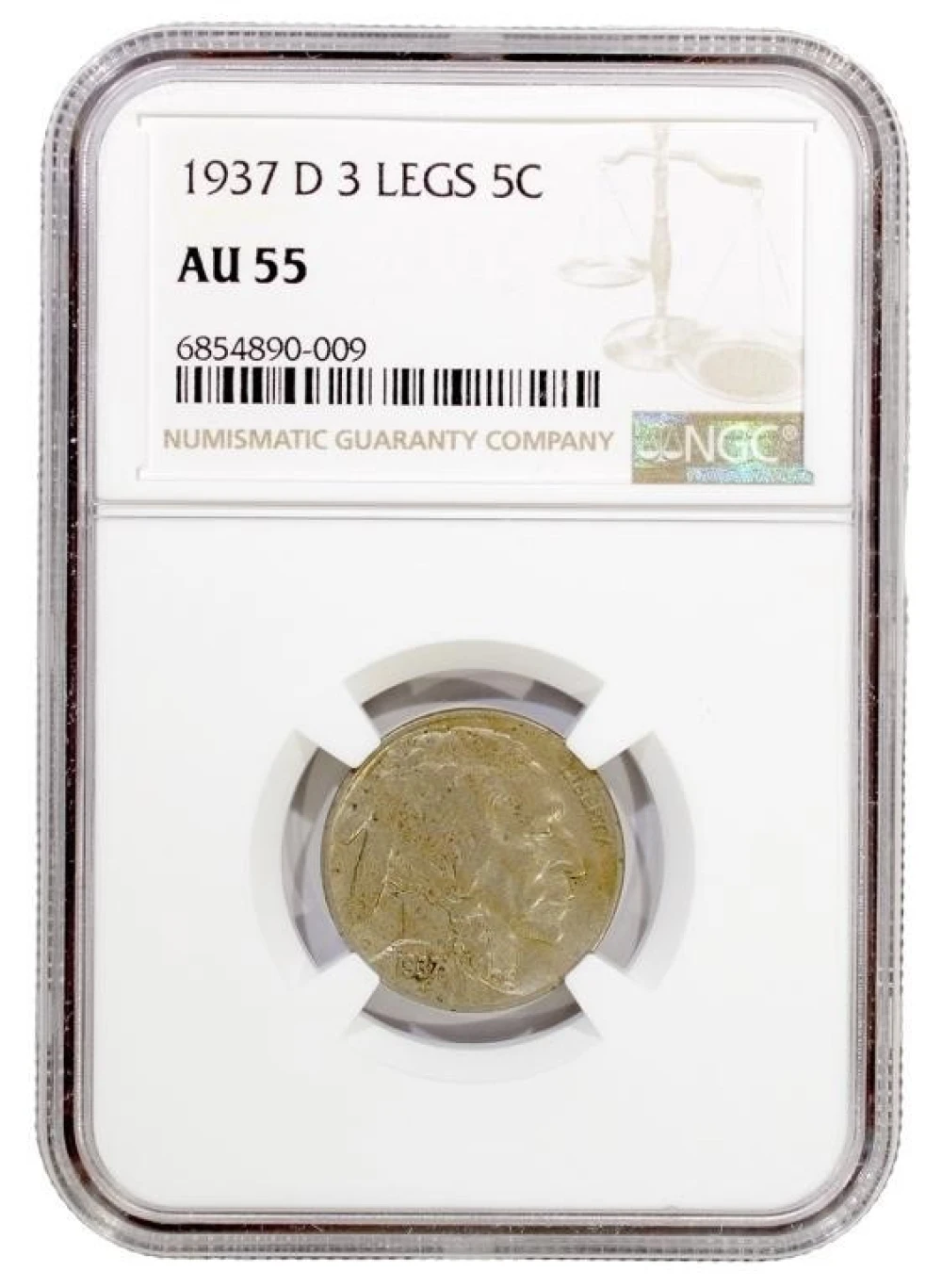 NGC AU-55 1937-D 3 Leg Buffalo Nickel