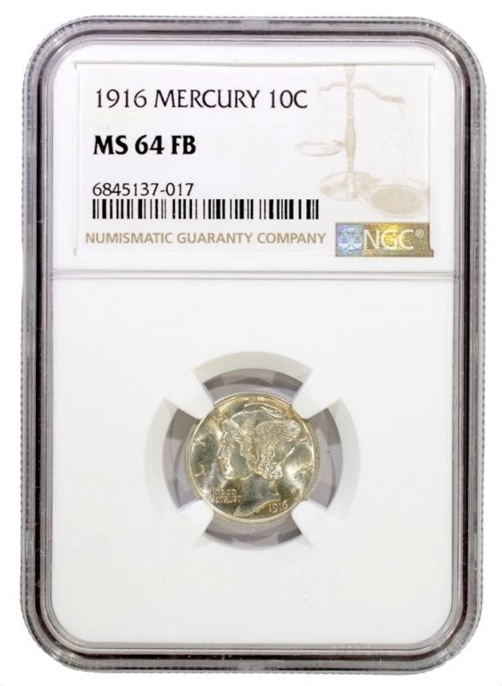 NGC MS-64 FB 1916 Mercury Dime