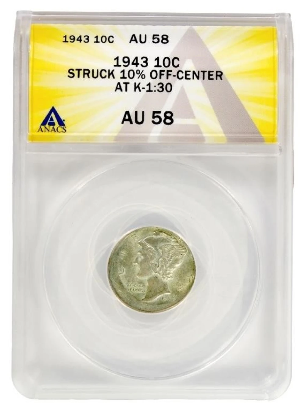 Off Center 1943 Mercury Dime