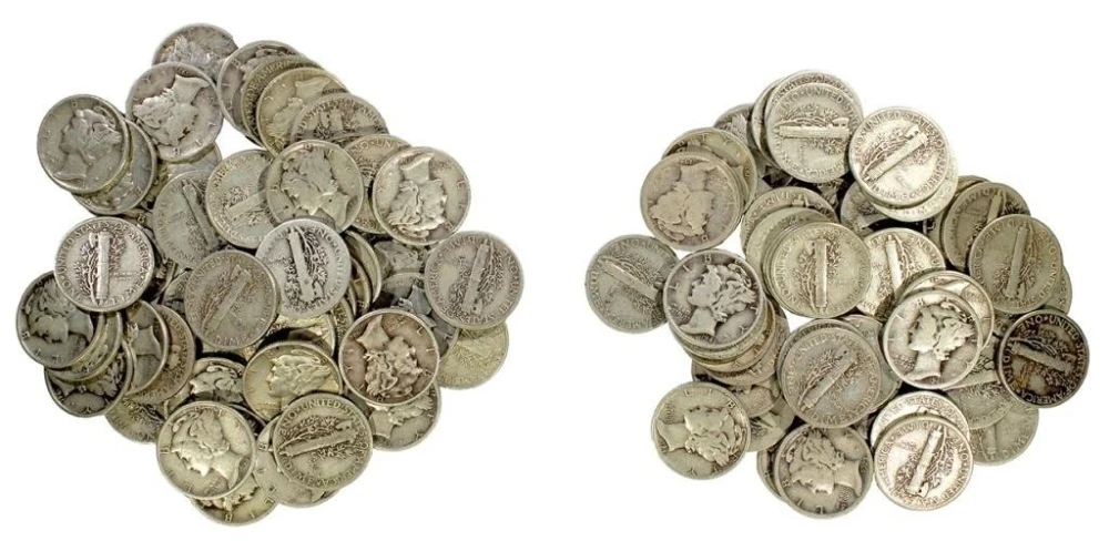 Pair Of Circulated Mercury Dime Rolls