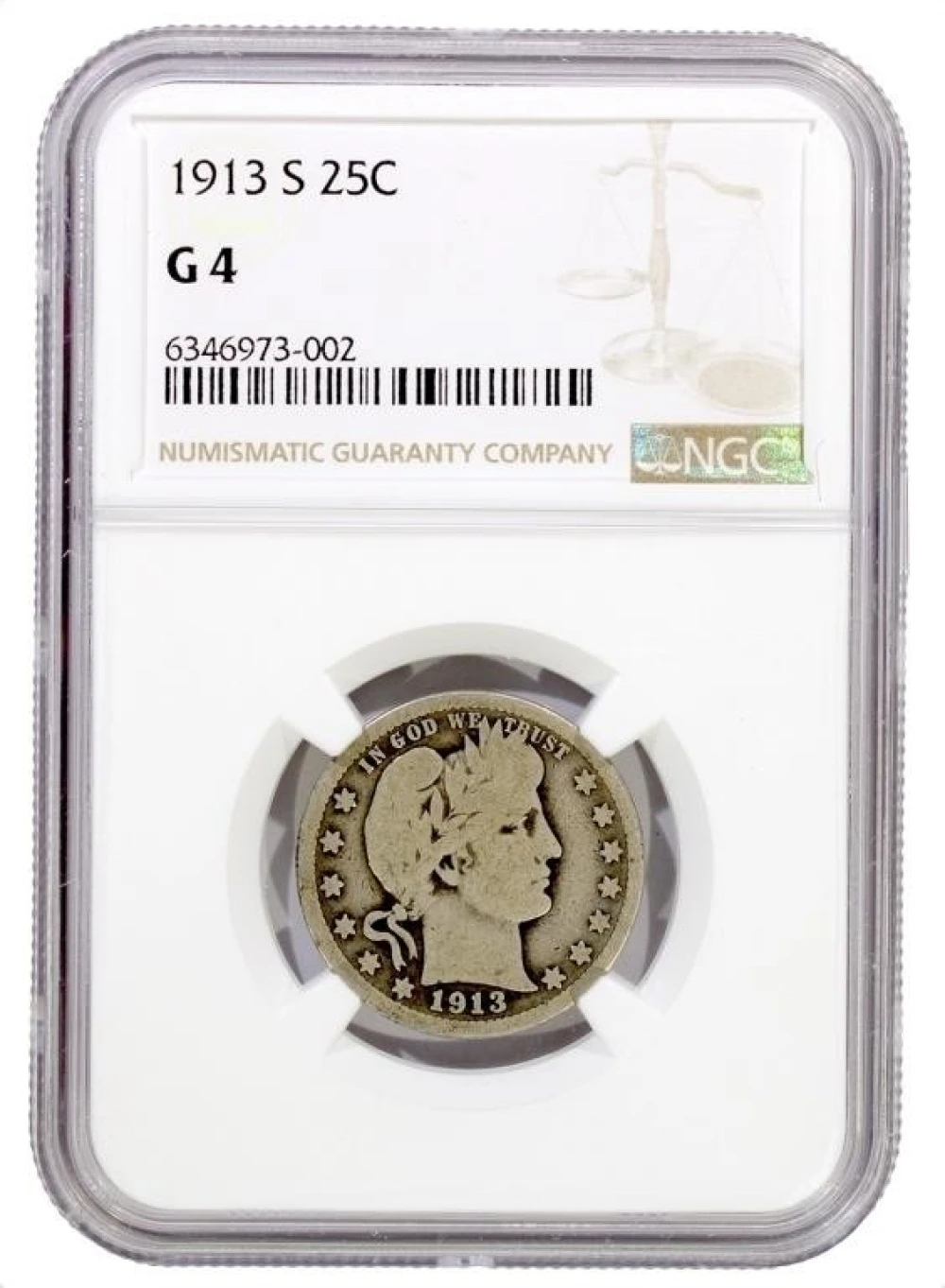 Rare NGC G-4 1913-S Barber Quarter