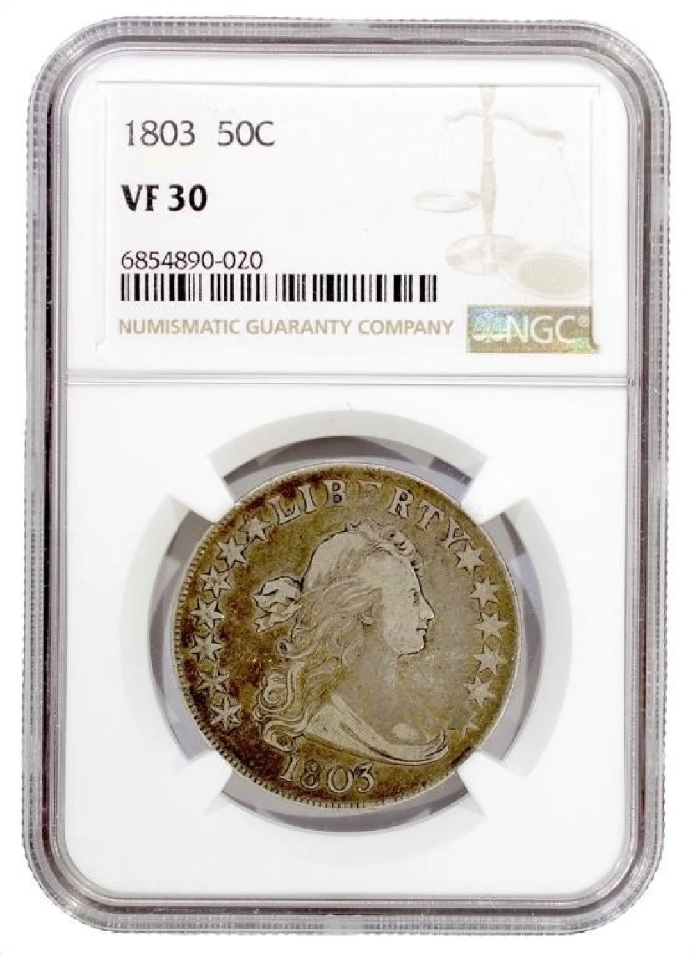 NGC VF-30 1803 Draped Bust Half Dollar