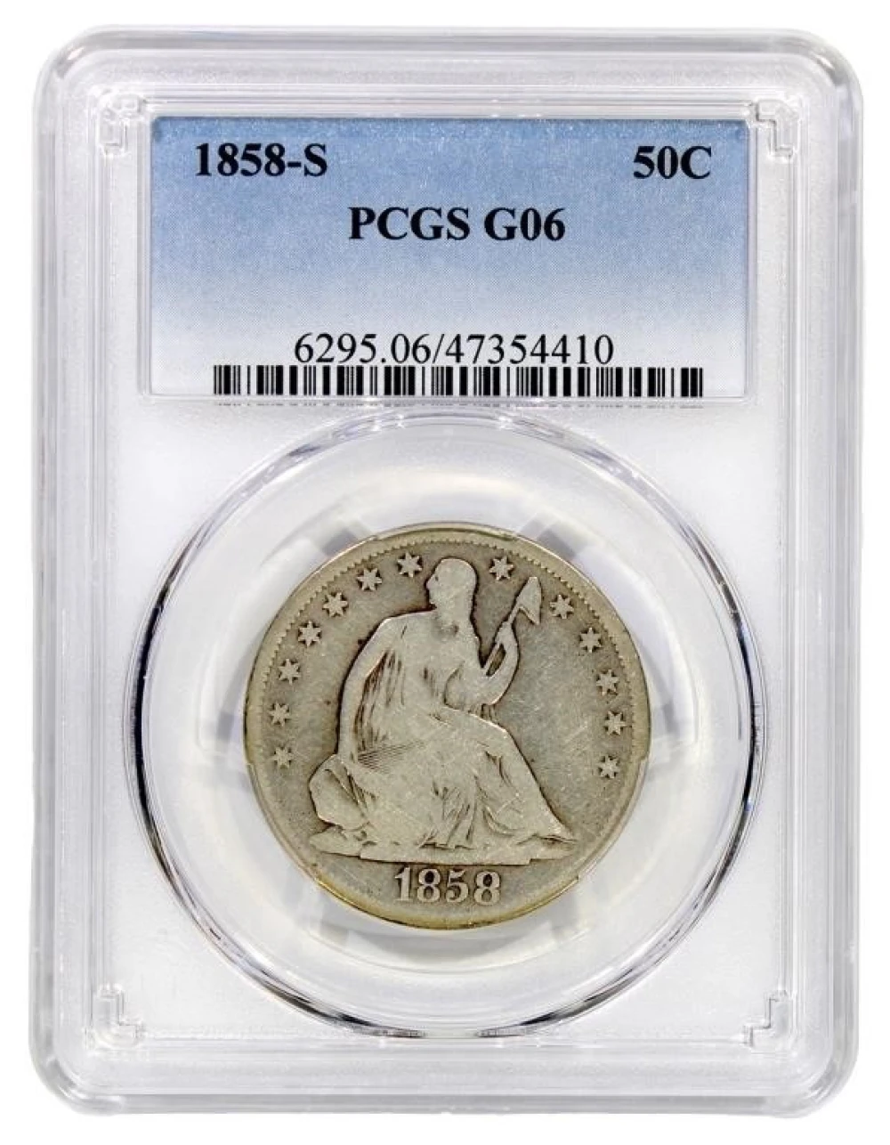 PCGS G-6 1858-S Seated Half Dollar