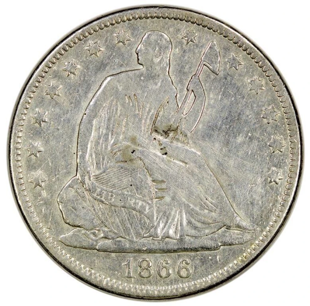 VF Details 1866-S No Motto Half Dollar