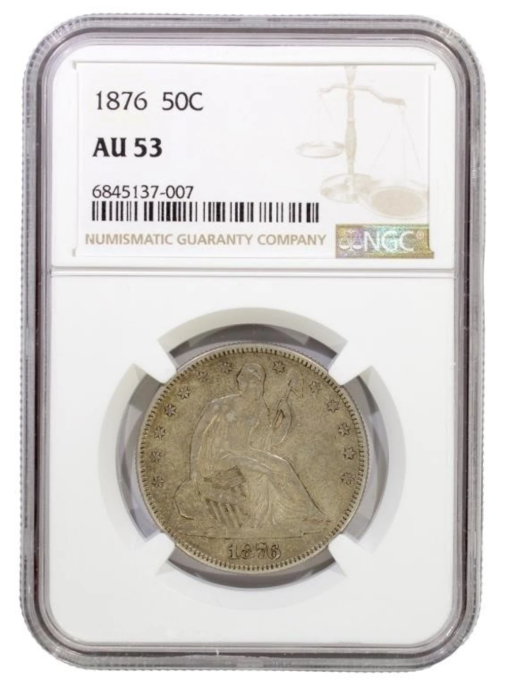 NGC AU-53 1876 Seated Half Dollar