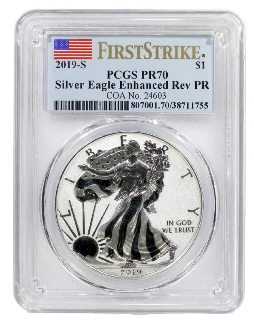 PCGS PR-70 2019-S Enhanced Rev Proof Silver Eagle