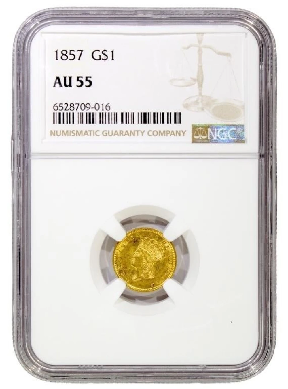 NGC AU-55 1857 $1 Gold