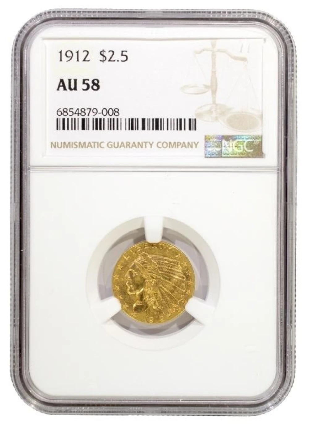 NGC AU-58 1912 $2.50 Gold Indian