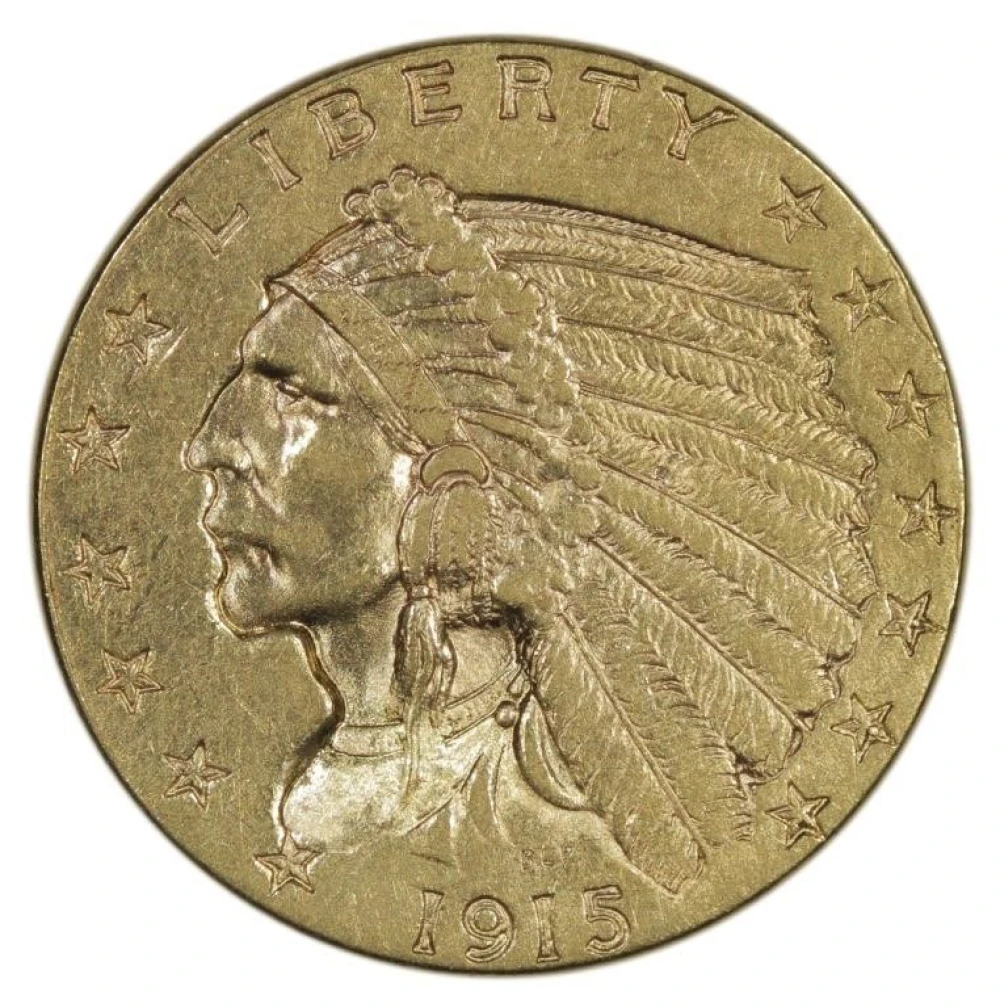 AU-58 1915 $2.50 Gold Indian