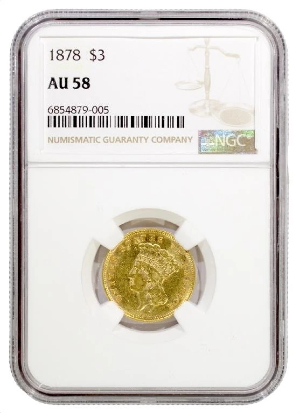 NGC AU-58 1878 $3 Gold