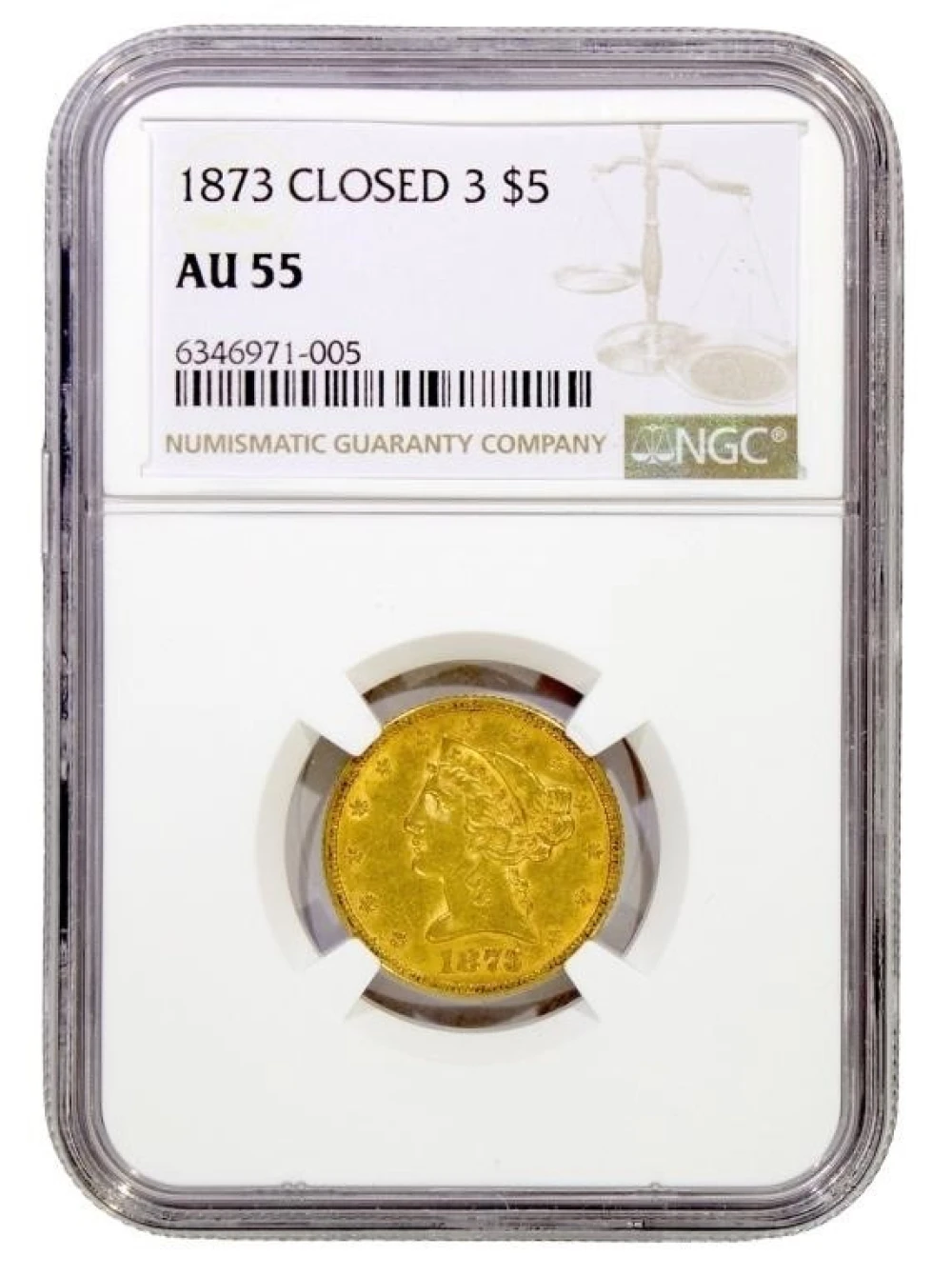 NGC AU-55 1873 $5 Gold Liberty
