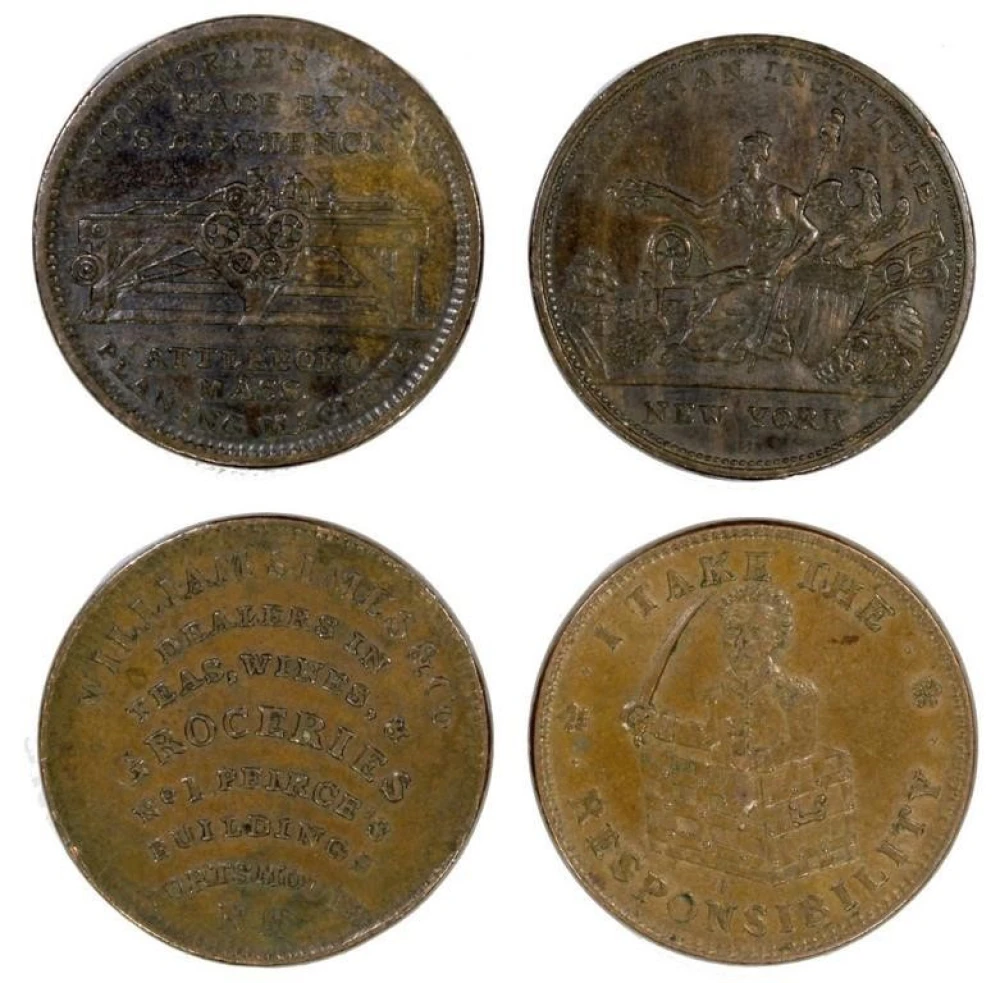 4 Different 1830's Hard Times Tokens