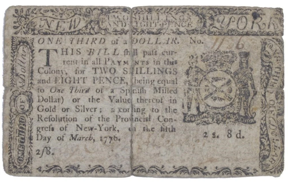 New York. 1776 $1/3 Colonial Currency