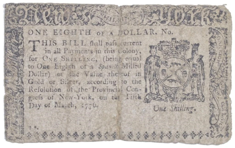 New York. 1776 $1/8 Colonial Currency