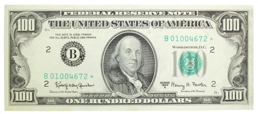 Choice AU-58 1963-A Star Note $100 FRN