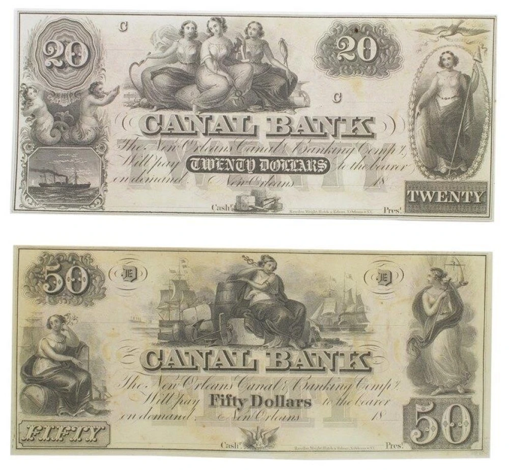 Louisiana. 1850s Canal Bank Pair