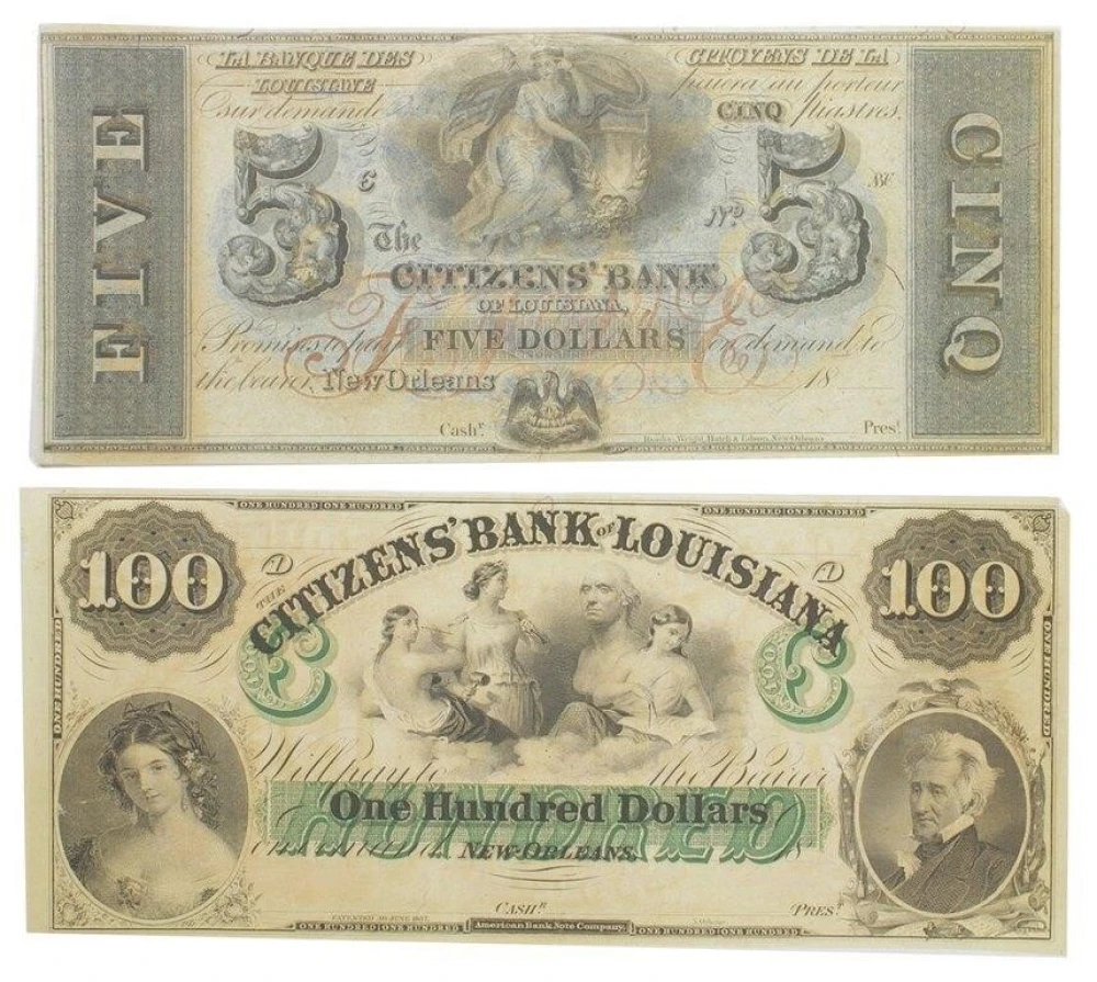 Louisiana. 1860s Citizens Bank Remainder Pair