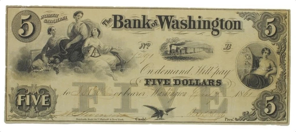 North Carolina. Bank of Washington VF 1861 $5