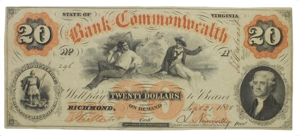 Very Fine Virginia. 1858 $20 Obsolete