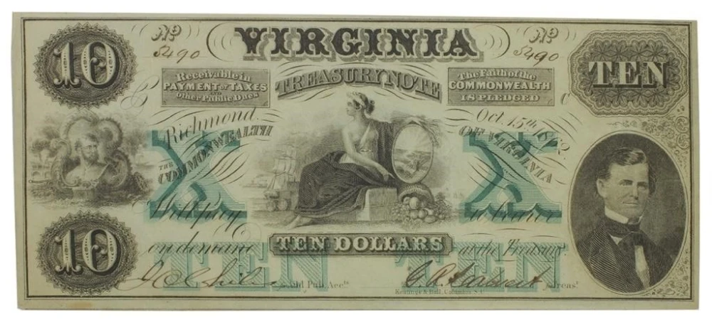 Virginia. 1862 $10 Treasury Note