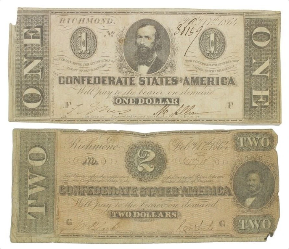 1864 Confederate $1 & $2 Notes