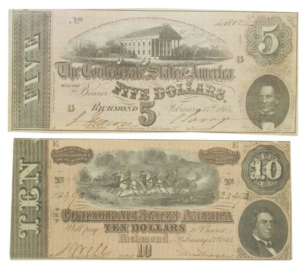 $5 & $10 Confederate Note Pair