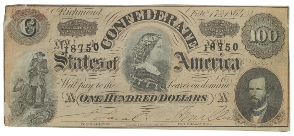 EF w/ problems 1864 Confederate $100