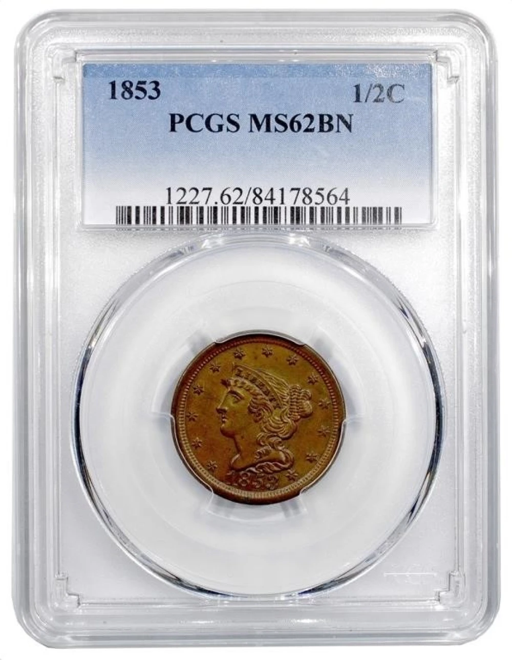 PCGS MS-62 BN 1853 Half Cent