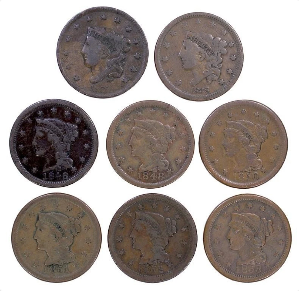 8 Different Fine or Better Large Cents