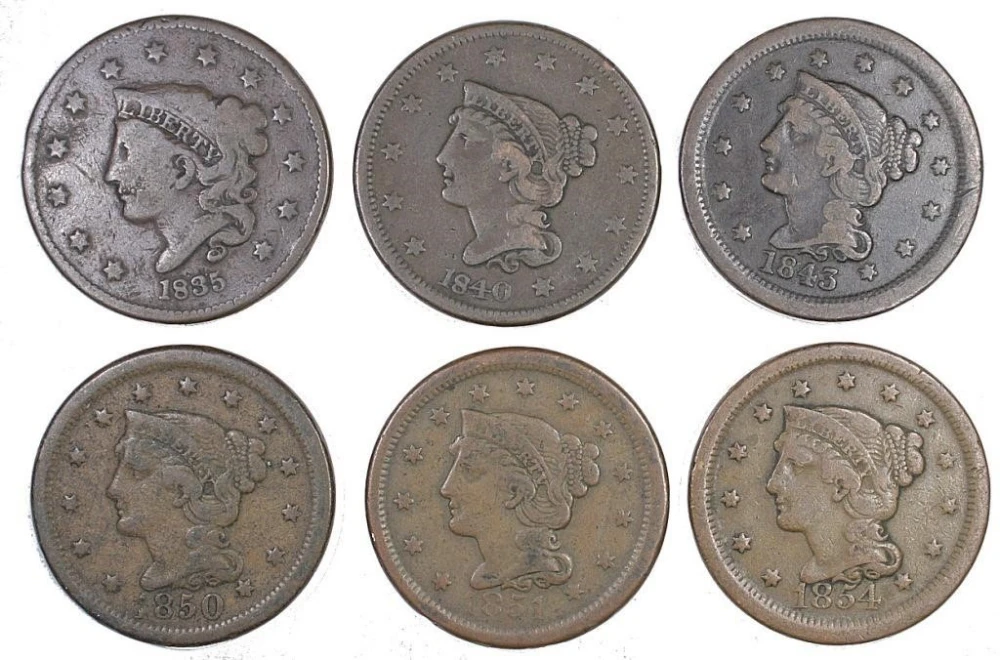 1/2 Dozen Different Large Cents