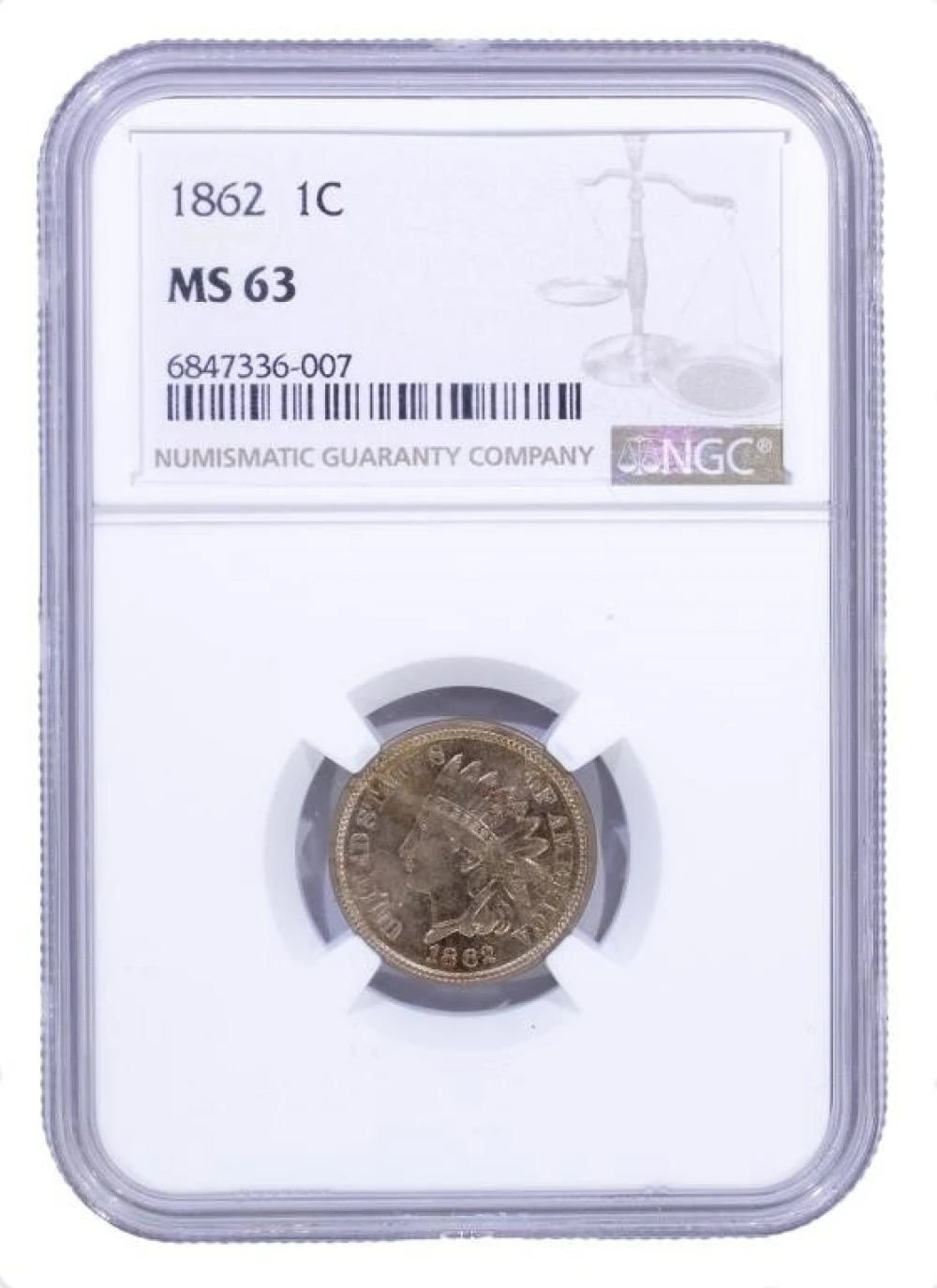NGC MS-63 1862 Indian Cent