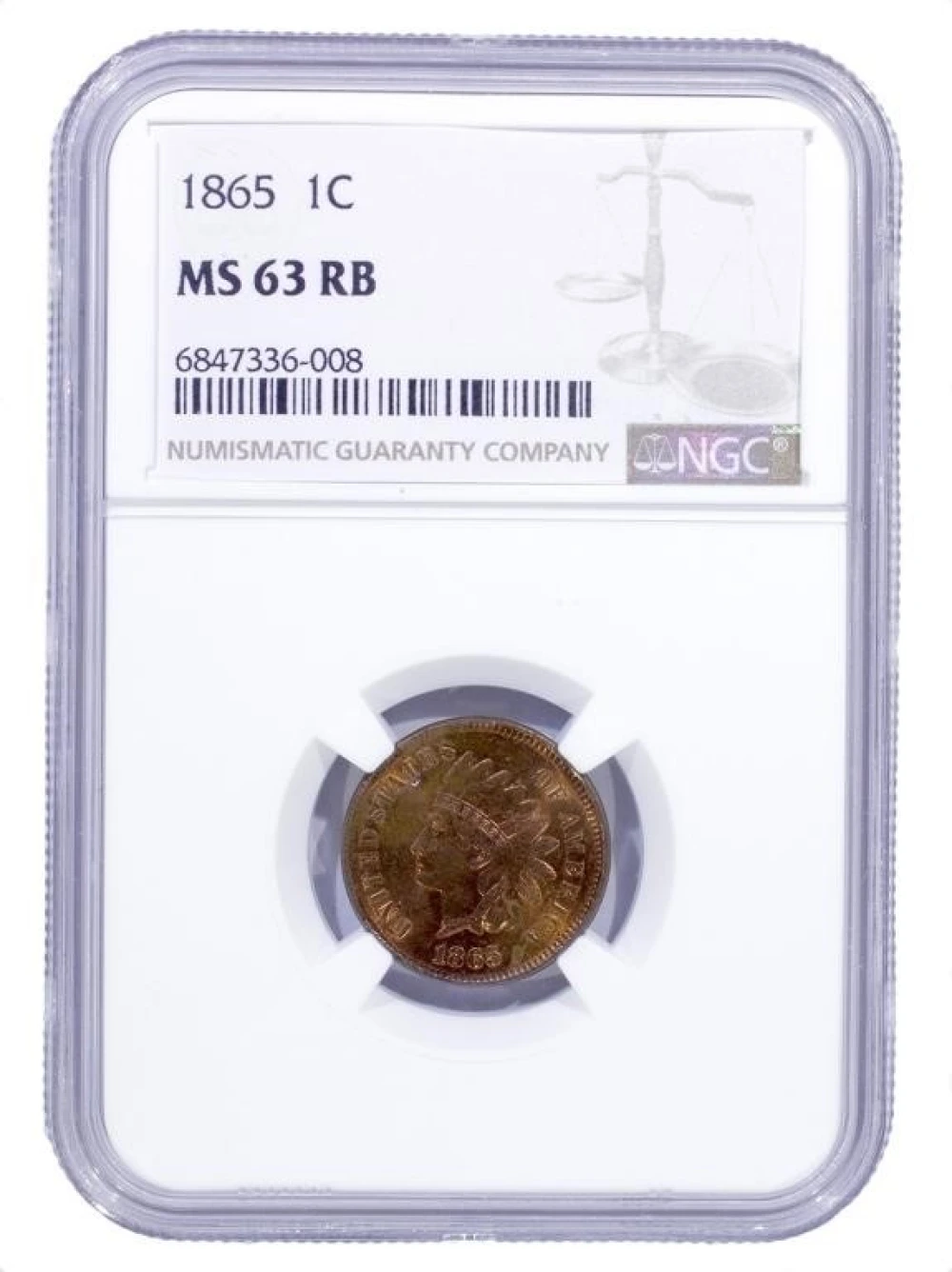 NGC MS-63 RB 1865 Indian Cent