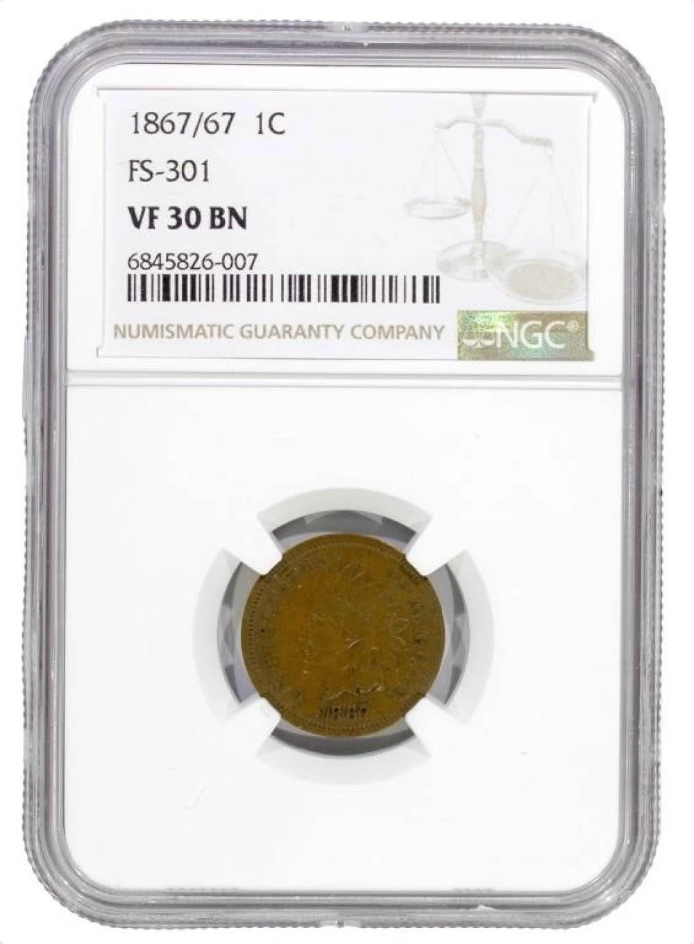 NGC VF-30 1867/67 Indian Cent